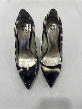Anne Klein Black and Cream Leopard-Pattern Pointed Toe Pumps